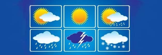 A set of weather icons on a blue background